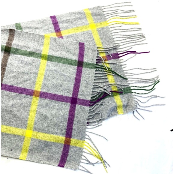 Coach Cashmere Legacy Scarf Shawl Fringe Plaid Gray Pink 64 in Preppy Old Money - Picture 9 of 15